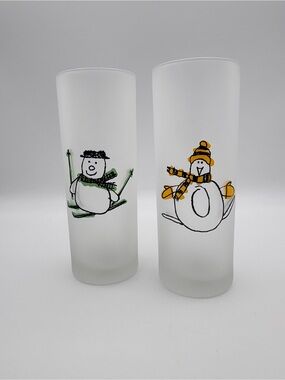 Set of Two Frosted Glasses with Snowman Designs France